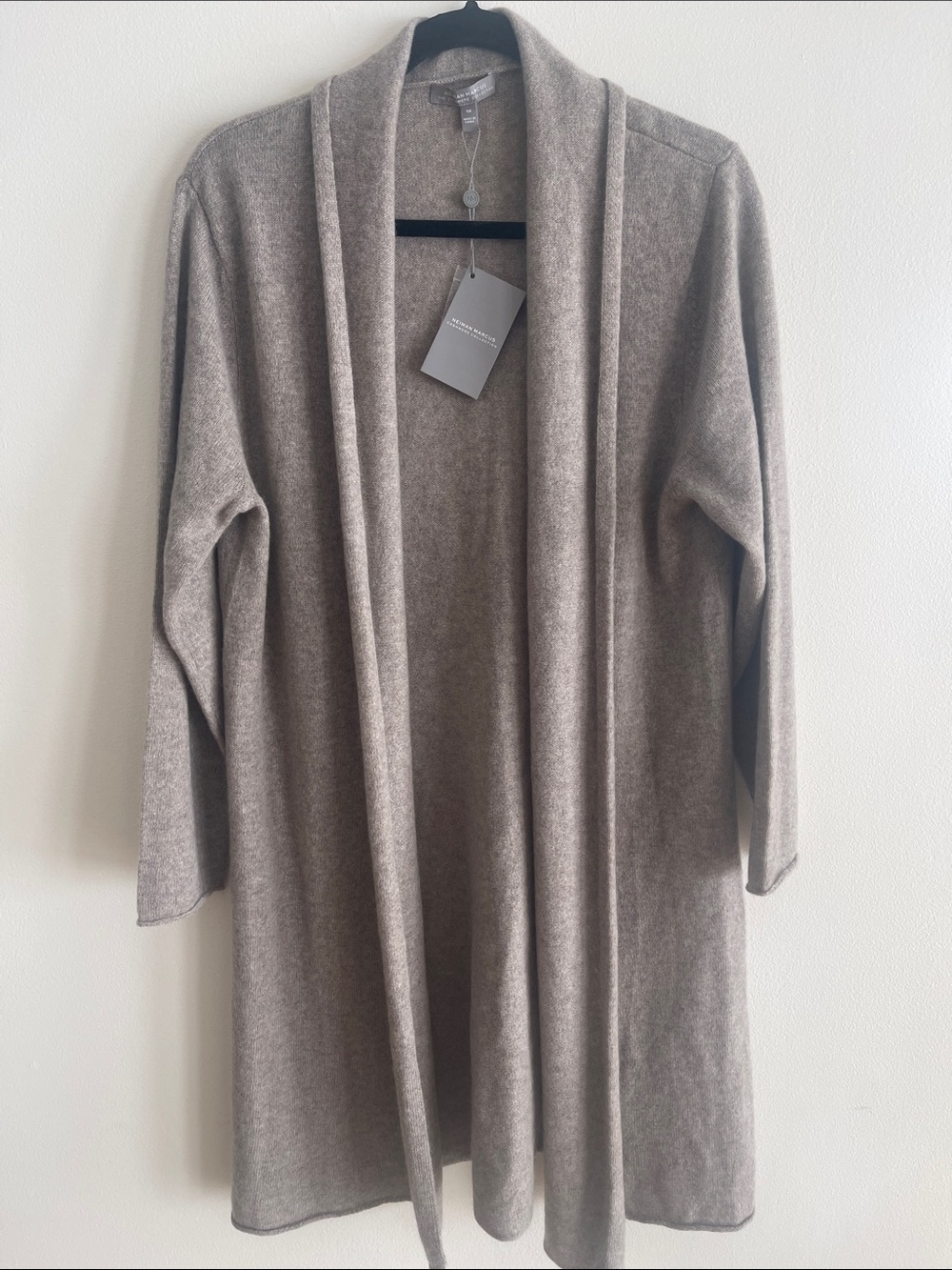 Neiman Marcus 100% Cashmere Collection Long Open-Front Cardigan Heather Stone 1X